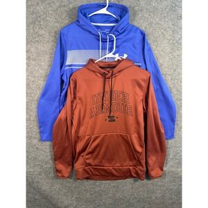 Under Armour Combo 2 ColdGear Hoodie Mens Medium Blue Orange Pullover Sweatshirt